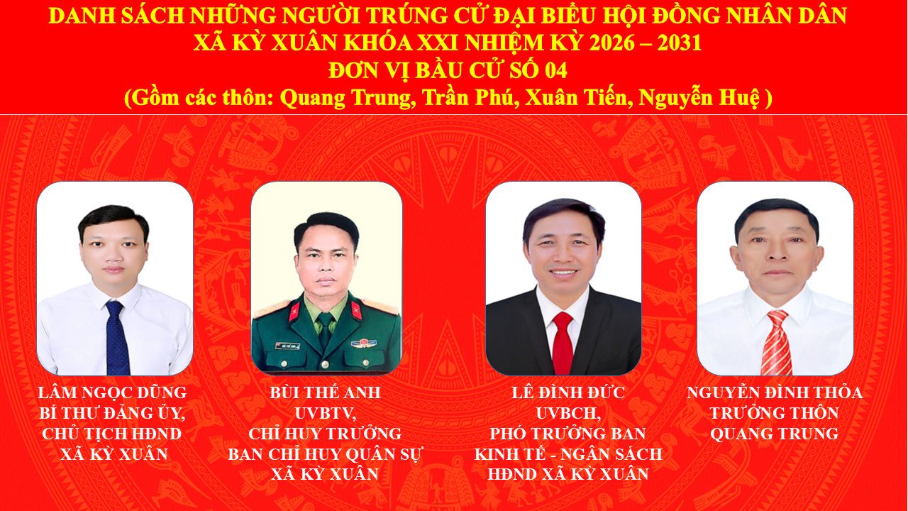 Xã Kỳ Xuân công bố danh sách những người trúng cử đại biểu HĐND xã khóa XXI nhiệm kỳ 2026 - 2031